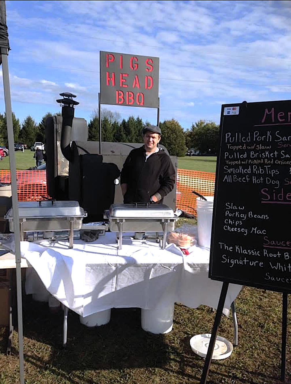 Philco smoker in action during an early Pigs Head BBQ cook