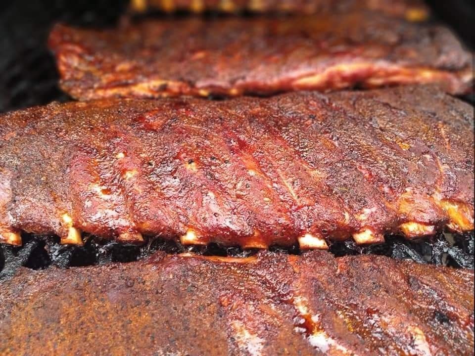 Smoked ribs plated for service