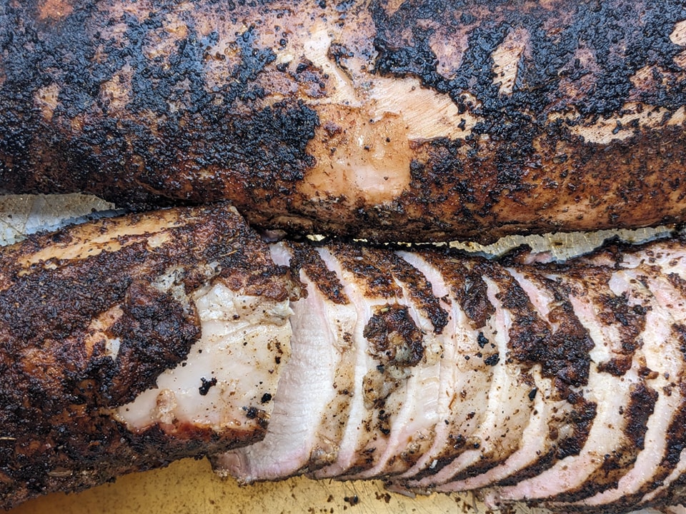 Smoked turkey breast sliced and arranged for serving